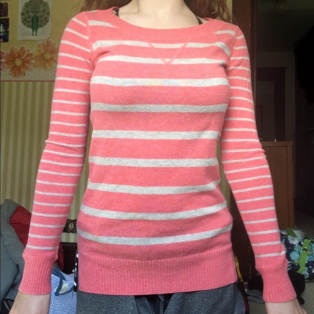 Salmon and white striped sweater